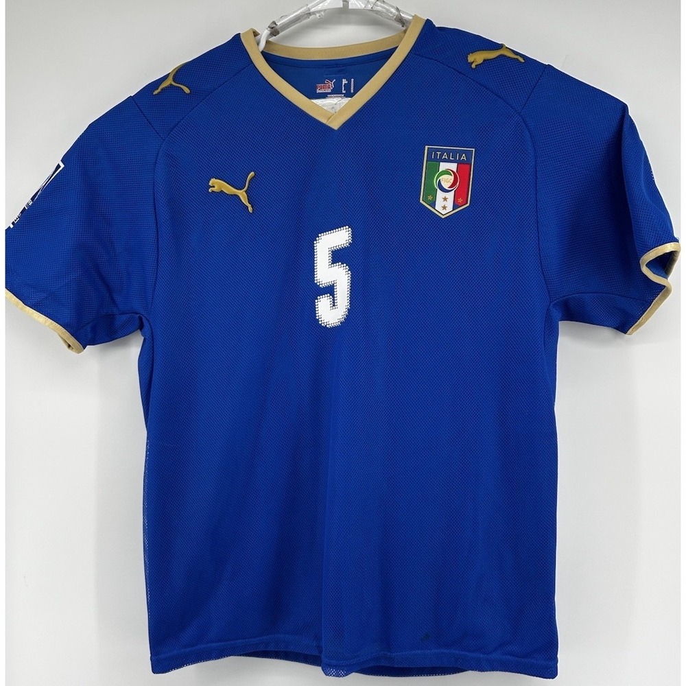 Italy Cannavaro #5 Puma Jersey 2010 World Cup Qualifier Blue men's Medium